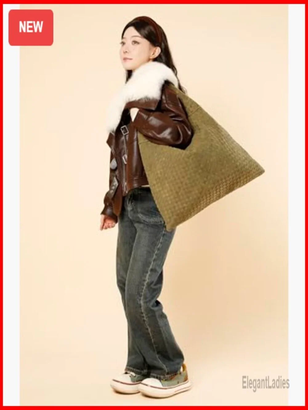 Large Vegan Leather Woven Tote Bag, Suede Hobo Shoulder Purse